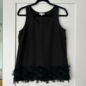 Black Sleeveless Top with Fringe Detail